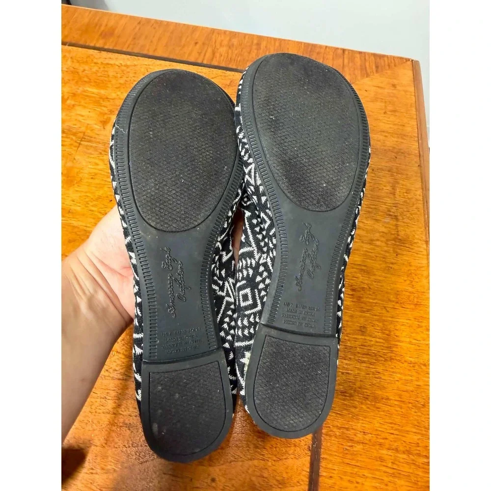 American Eagle Outfitters Womens Geometric Tribal Ballet Flats Black White US 7